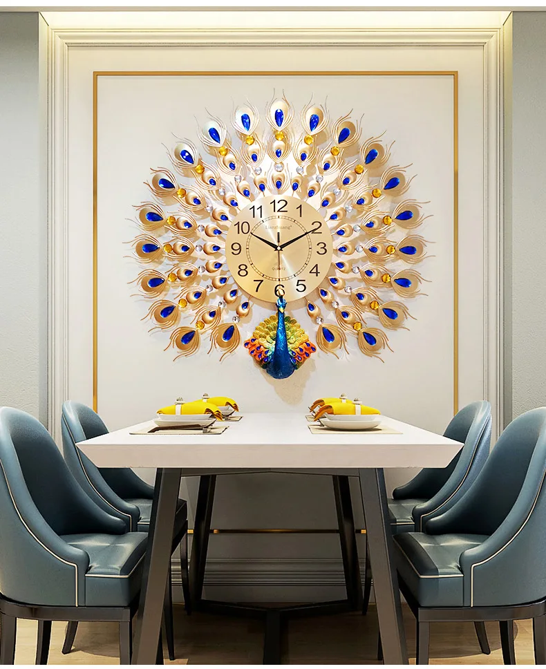 Peacock Clock Wall Clock Living Room Modern Minimalist Glorious Creative European Style Clock Household Decoration Pocket Watch