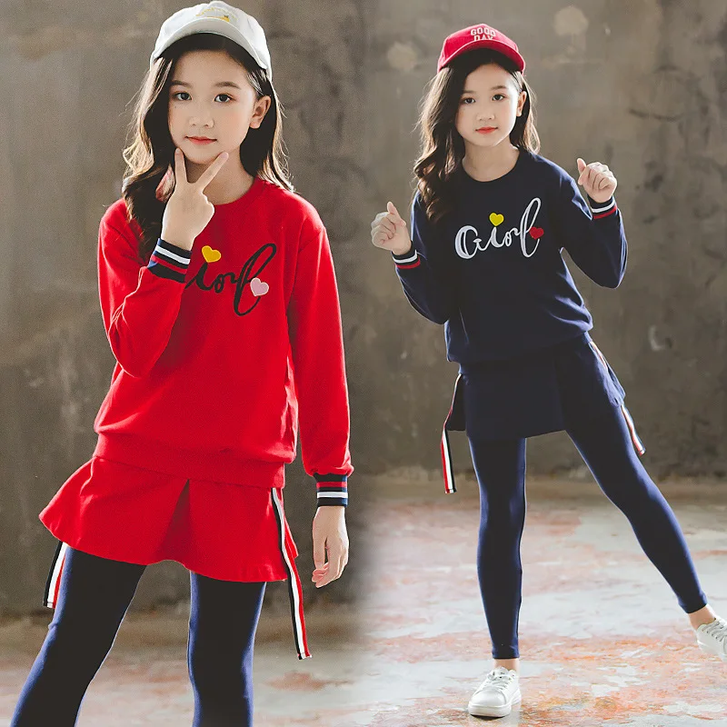 

Girl'S Suit Autumn Clothing 2020 New Style Children Casual Culottes Two-Piece Set Spring And Autumn Big Boy Western Style Clothe