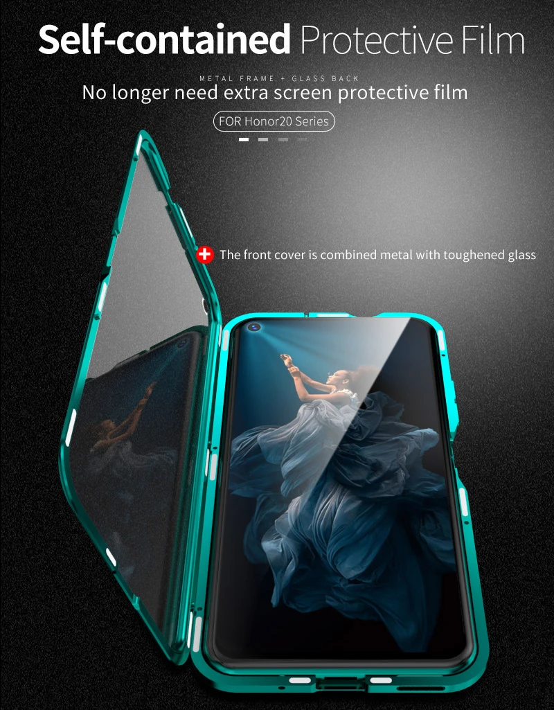 Роскошный Магнитный поглощающий металлический флип-кейс для huawei Honor 20 20i 20Pro Lite, чехол для телефона, двустороннее стекло Honor20 Pro i