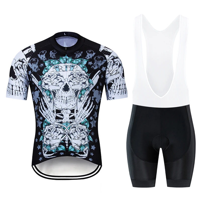 Ropa Ciclismo наборы 3D печатных череп солнцезащитный Джерси короткий рукав+ шорты нагрудник костюм Мужская команда горный Велоспорт обучение