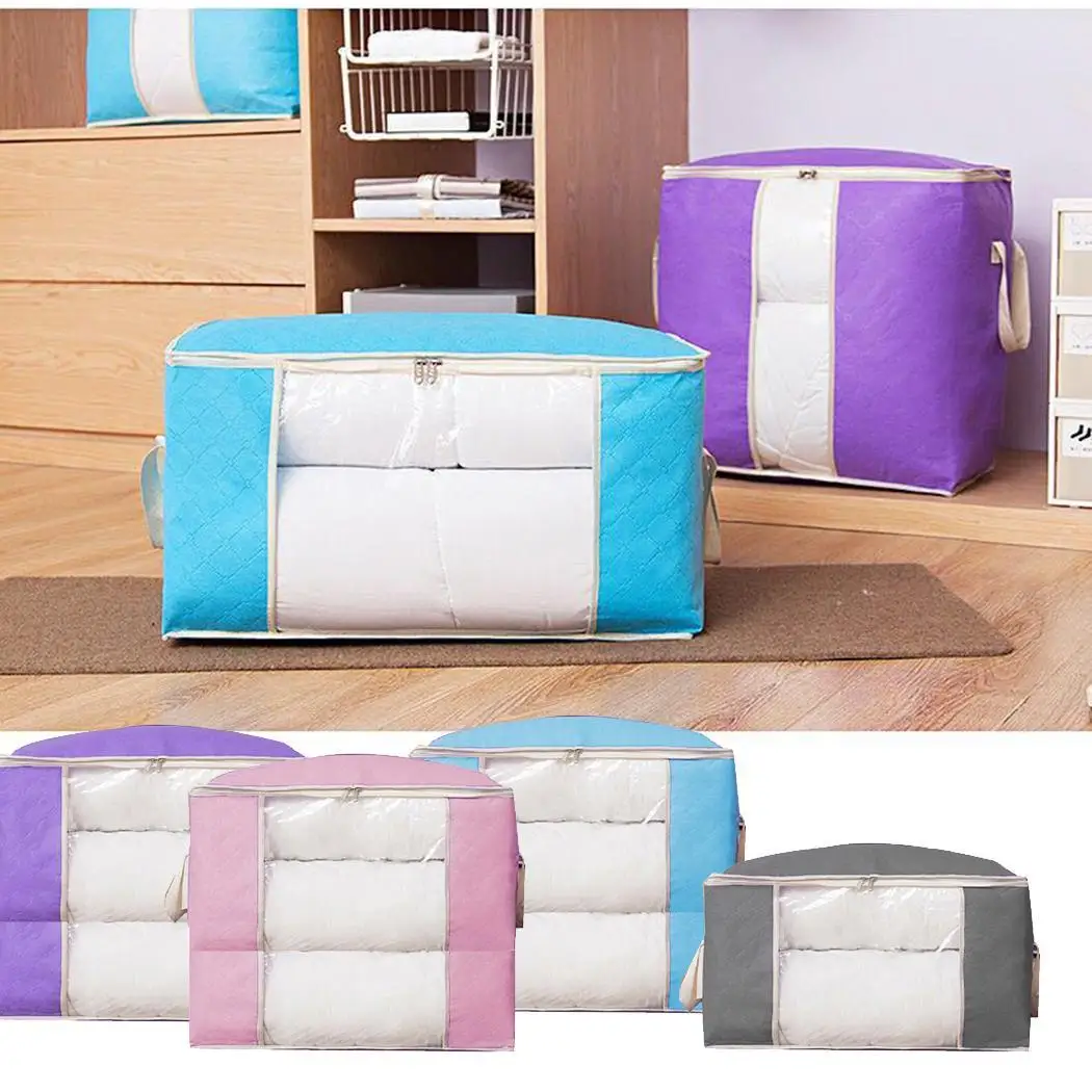 2 Color Modern Durable Clothes Blanket Storage Bag Organizer Box Pouch Wardrobe Organizer Gray, Blue organizer Storage for Home
