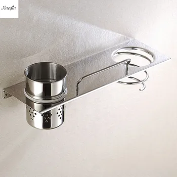 

1Pcs Stainless Steel Hair Dryer Holder Rack Organizer Stand Wall Mounted Bathroom Multi-use Flat Holder With Hook