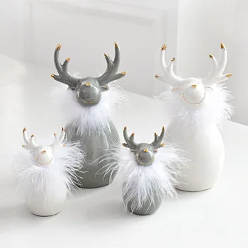 

MYBLUE Nordic Style Ceramic Elk Figurines Crafts Christmas Doll Ornaments Party Table Home Room Decoration Accessories Europe