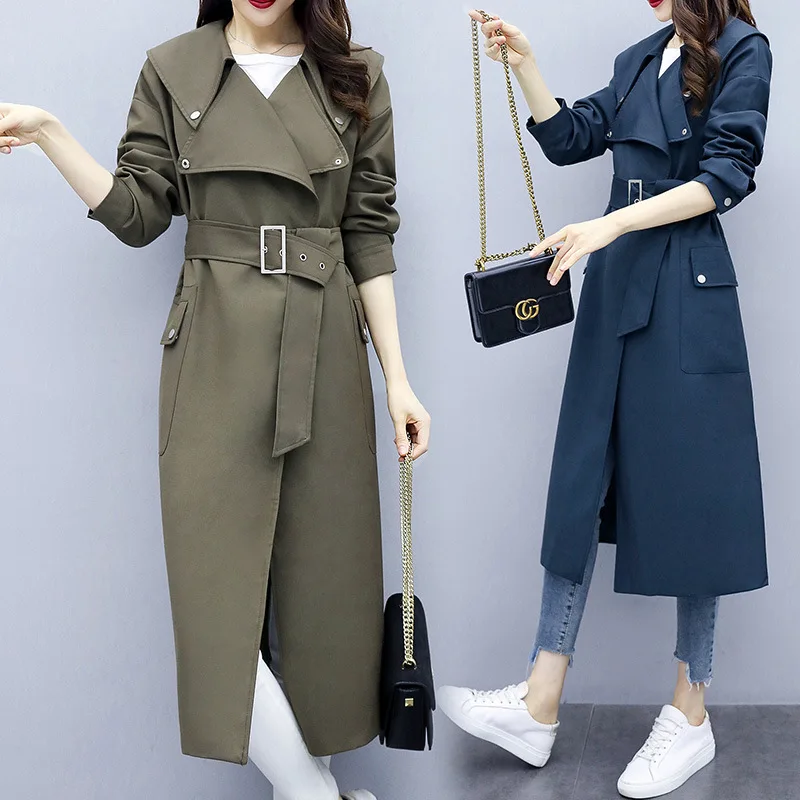 

Trench Coat 2019 Autumn New Style Solid Color Slim Fit CHIC Long Coat Korean-style over-the-Knee Waist Hugging Slimming Casual W