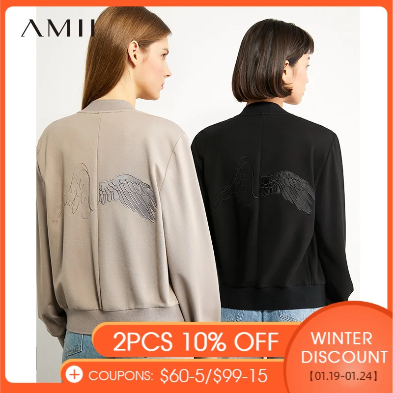 AMII минимализм осенняя винтажная женская короткая куртка с вышивкой модное