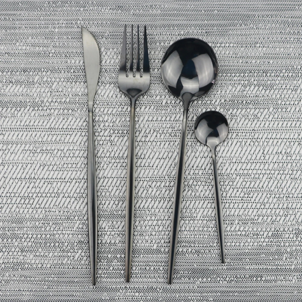 Mirror Black Cutlery Set Stainless Steel Flatware Set Kitchen Silverware Steak Tableware Dinnerware Spoon Fork Knife Teaspoon