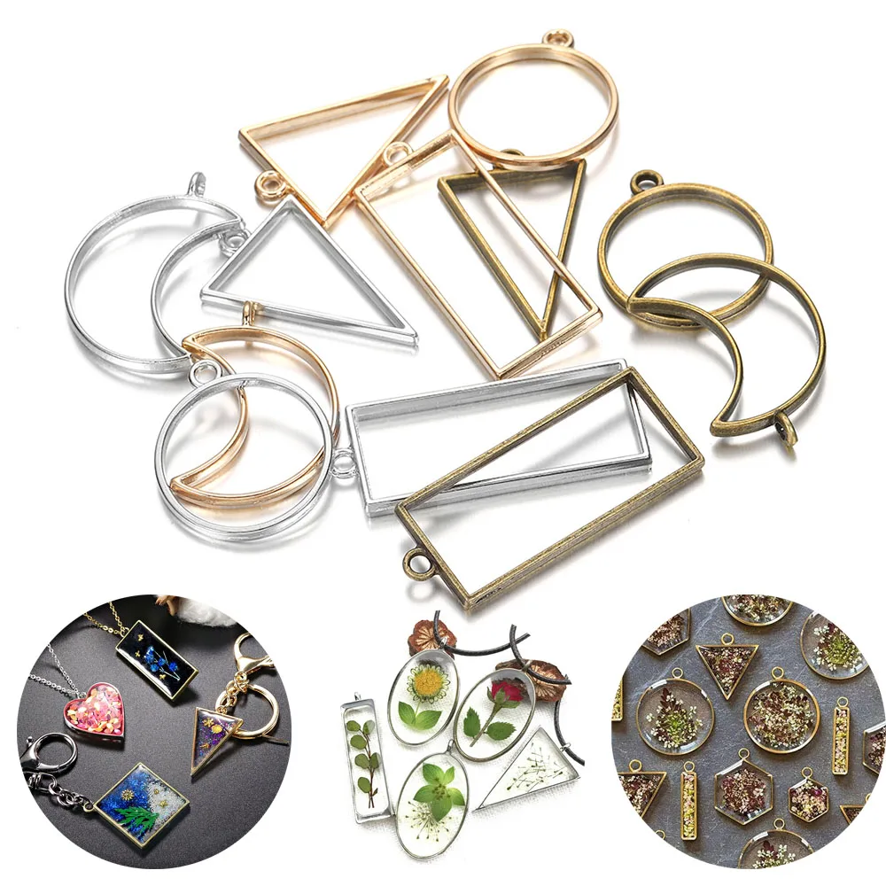 

11 Pcs/lot Geometric Figure Charm Hollow Pressed Flower Frame Blank Pendant Epoxy Resin Molds For DIY Jewelry Making Accessories