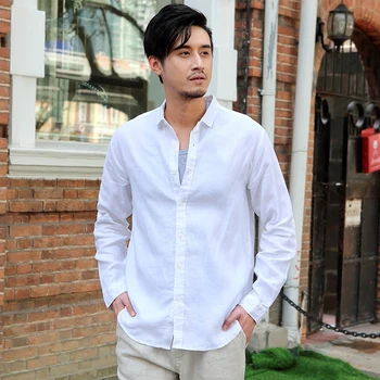 

Autumn New Shirts Men 100%Linen Long Sleeve Shirt Breathable Casual Classic Turn-down Collar Clothes Y1964