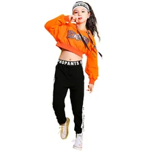 Детская одежда в стиле хип-хоп; укороченная толстовка с капюшоном; футболка; топ для бега; повседневные штаны для девочек; одежда для бальных танцев; костюмы; одежда