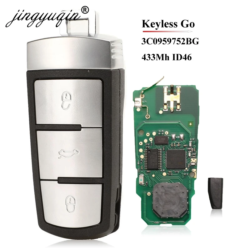 JINGYUQIN 3C0959752BG /BA SMART KEYLESS GO REMOTE CAR KEY FOB 3 BUTTON 434MHZ PCF7936 ID46 FOR VW PASSAT CC PASSAT MAGOTAN
