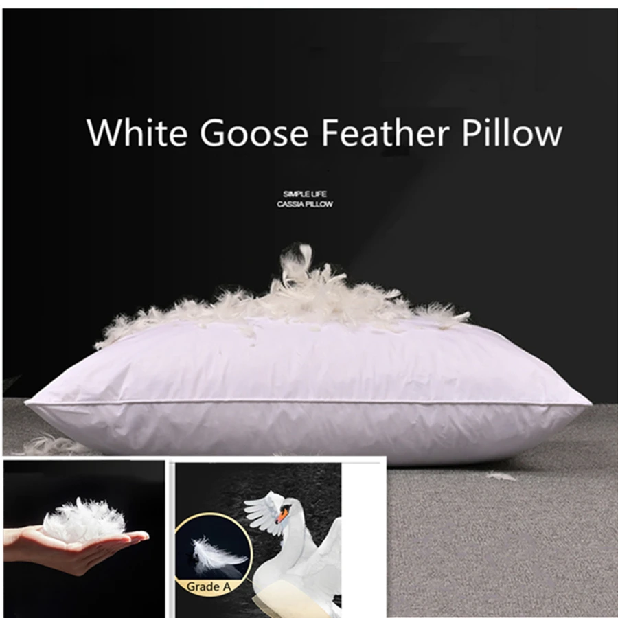 

100% White Goose Feather Pillow Five-star Hotel Goose Feather Pillow Single Healthy Memory Pillow Orthopedic Pillow