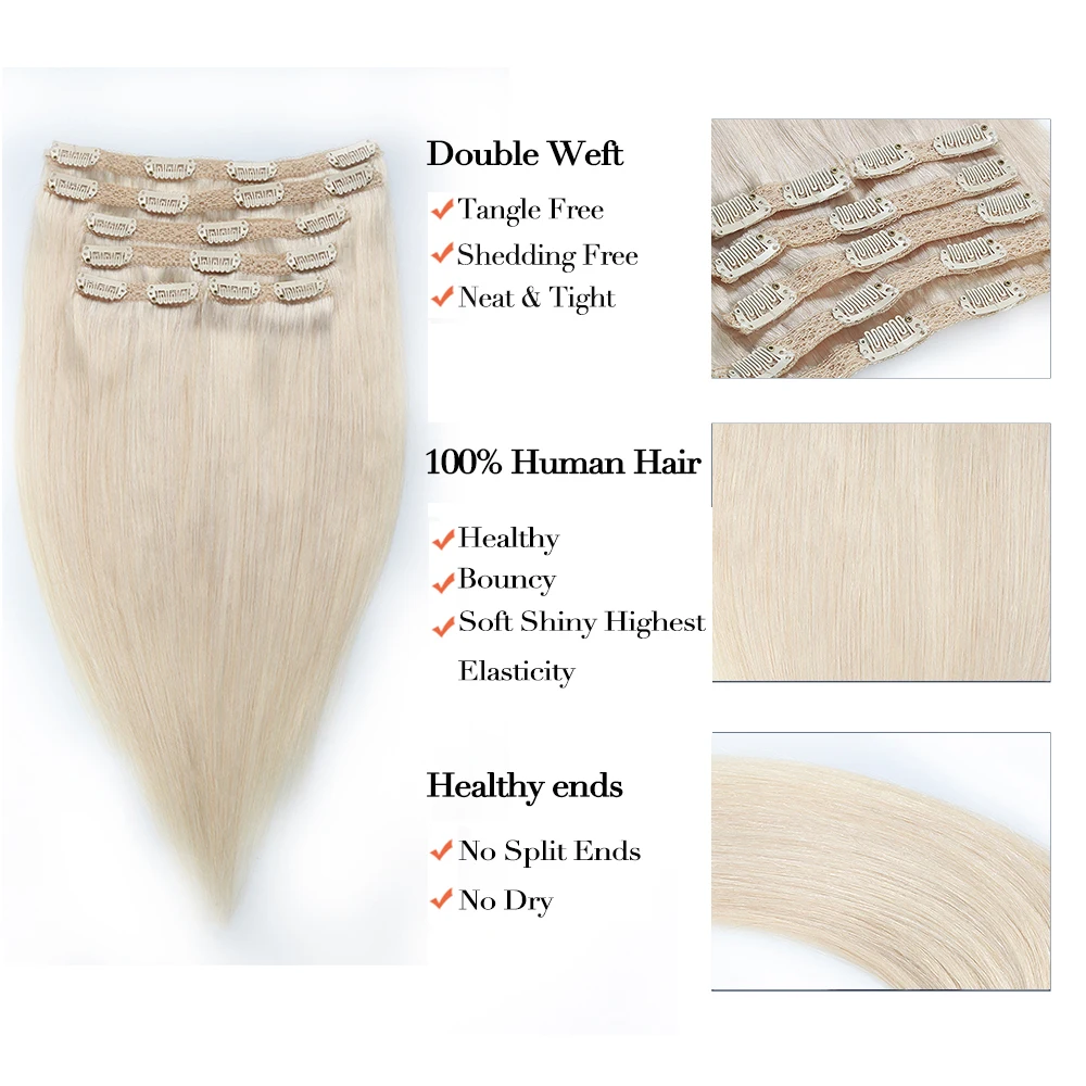 Sindra Indian Straight Remy Hair Clip In Human Hair Extensions Blonde Color #60 Full Sets 6Pcs/Set 100g 120G