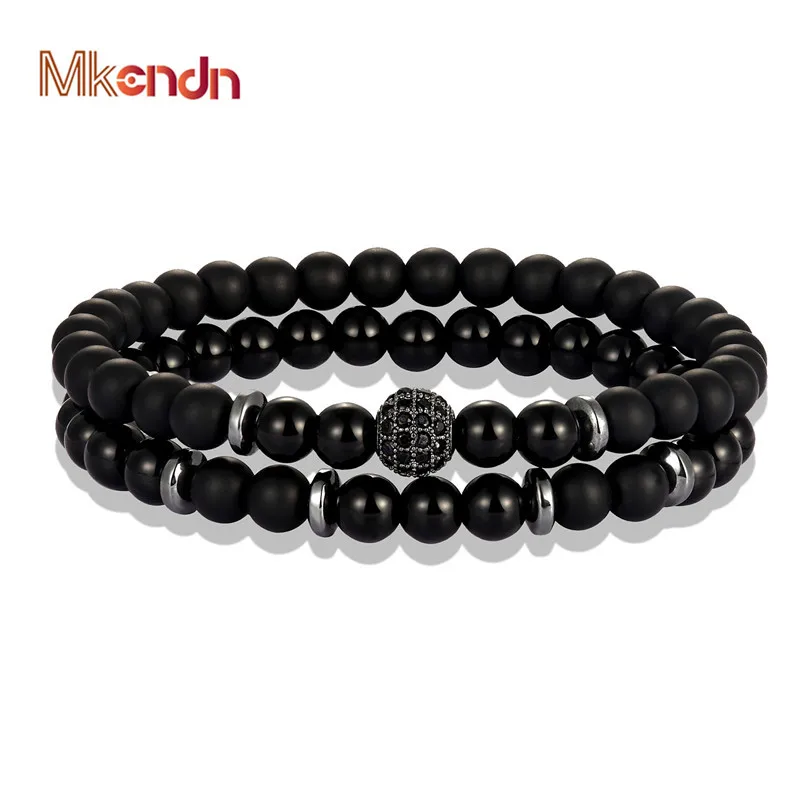 MKENDN Men Bracelet 6mm Natural Stone Beads CZ Bracelet Charm Lucky Bracelets& Bangles Homme Men Jewelry pulsera hombre