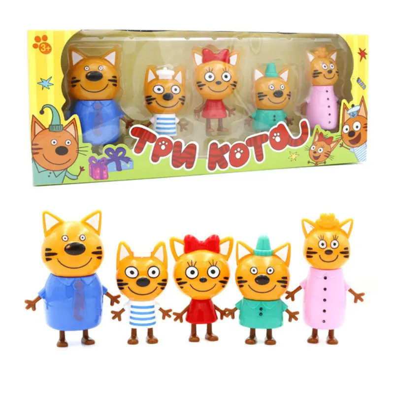 

5pcs/lot New Russian Happy Three Kitten Action Figure Toy Animals Cartoon Cat Model Doll Toy For Kid Children Christmas Gift