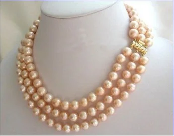 

3 ROW 8-9mm natural Akoya Pink Pearl Necklace 17'-19''