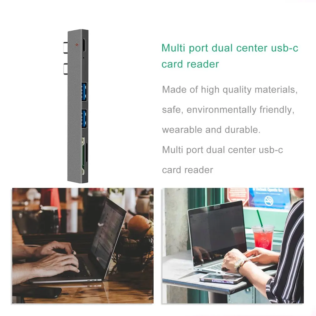 Многопортовый концентратор, двойной USB-C, кардридер, USB C, концентратор, двойной тип C, адаптер, док-станция с USB PD зарядным устройством, SD/TF слот