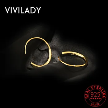 

VIVILADY 100% 925 Sterling Silver Minimalist Style Round Women Hoop Earrings Trendy C Shape Circle Female Chamring Fine Jewelry