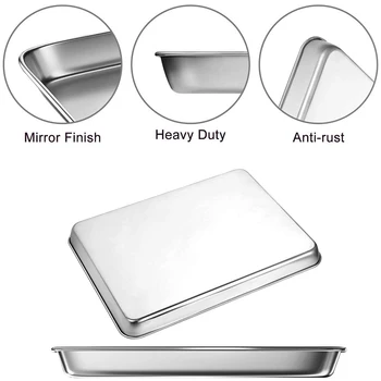 

Baking Sheet Pans for Toaster Oven, Small Stainless Steel Cookie Sheets Metal Bakeware Pan, Sturdy & Heavy Rectangle Tray , 3 Pi