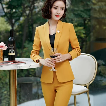 

2 Pieces set Shawl Collar Straight and Smooth Formal Pant Suit Office Lady Uniform Designs for Women Business Work Wear