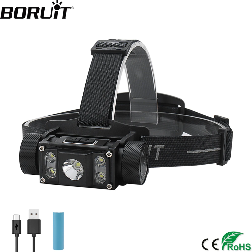 BORUiT B50 LED Headlamp Max.4000LM Headlight 21700/18650 TYPE-C Rechargeable Head Torch Camping Hunting Fishing Flashlight