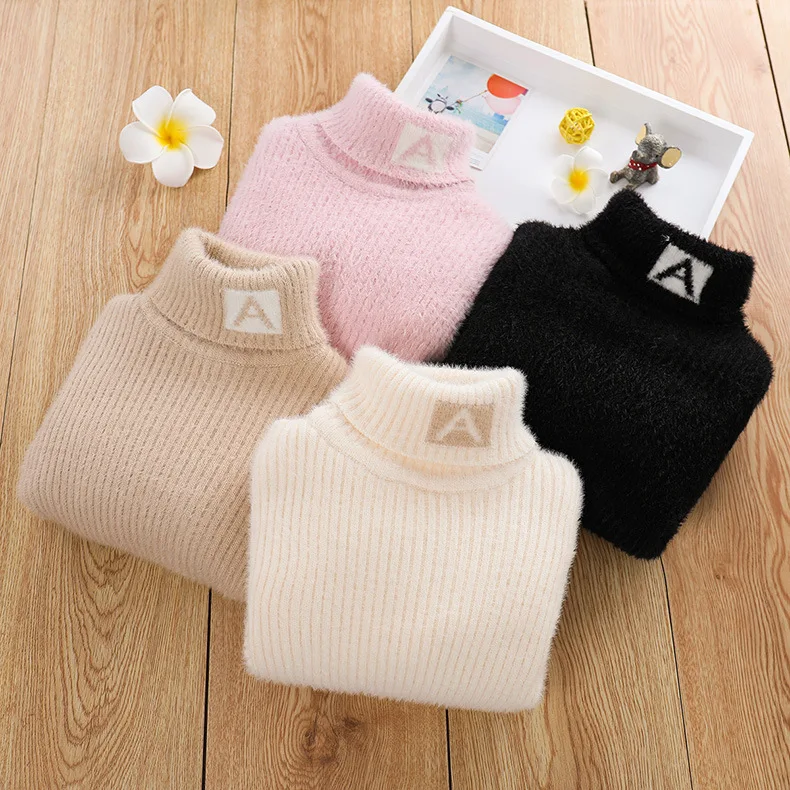 

Children High Collar Knitted Sweater Large Childrenswear Baby plus Velvet Korean-style Base Shirt New Style School Uniform Sweat