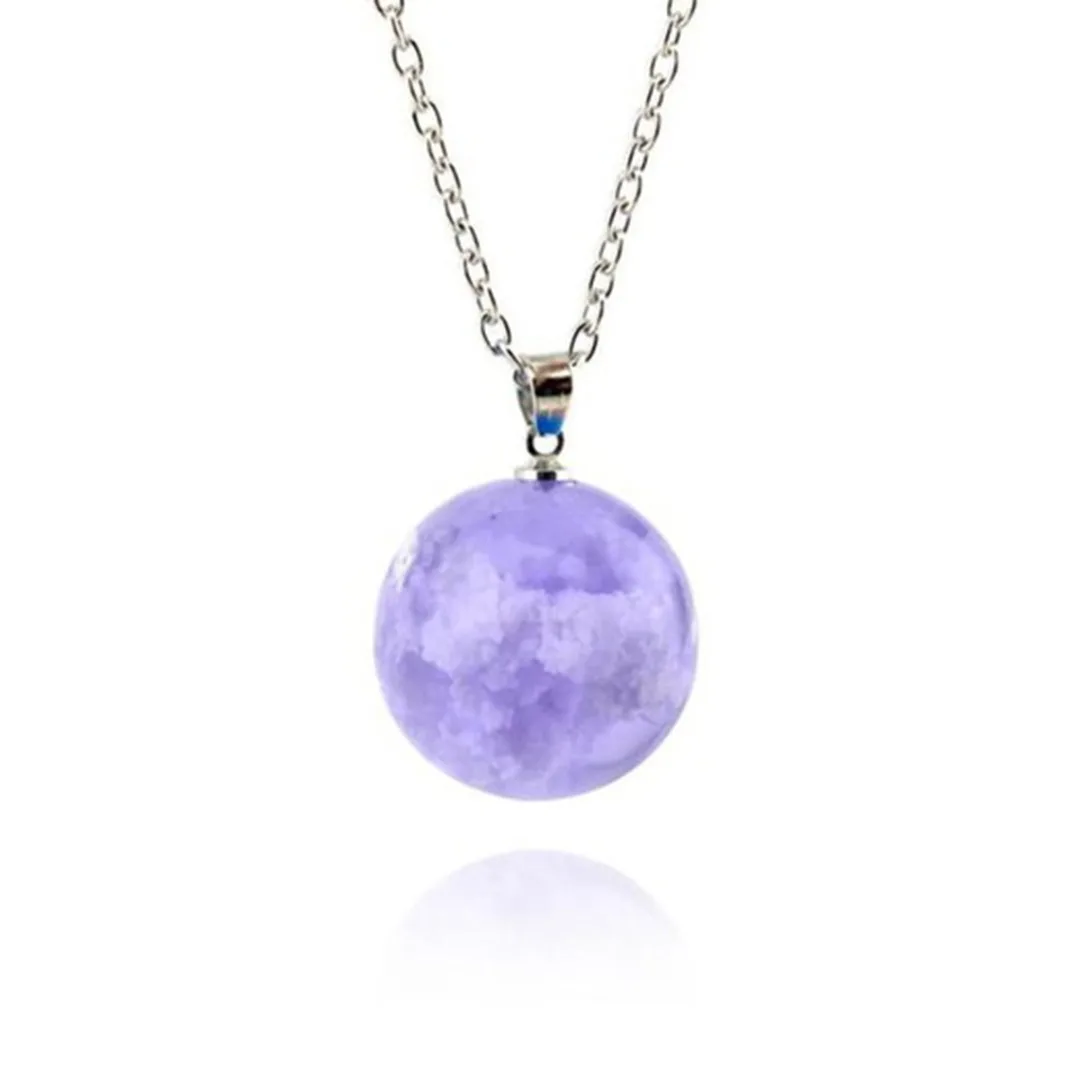 Purple Ожерелье с кулоном в виде Луны, модные Полимерные Подвески из стеклянного шара, женское ожерелье с желанием, длинное ожерелье с белыми облаками и голубым небом - Окраска металла: Purple