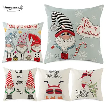 

Fuwatacchi Christmas Decoration Cushion Cover Cartoon Santa Coussin Cover Pillow Case Linen Pillow Cover Home Decoration 45x45cm