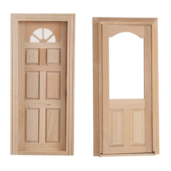 

2 Pcs Dollhouse Miniature Wooden Door Furniture Model DIY Unpainted Wood Color, 20X8.8Cm & 18X8.5Cm