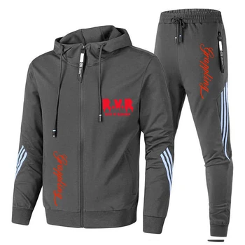 

New printed zipper stripe 3 sweatshirt men's casual sportswear + sweatpants suit 2020 new autumn and winter 2 piece stand-up col