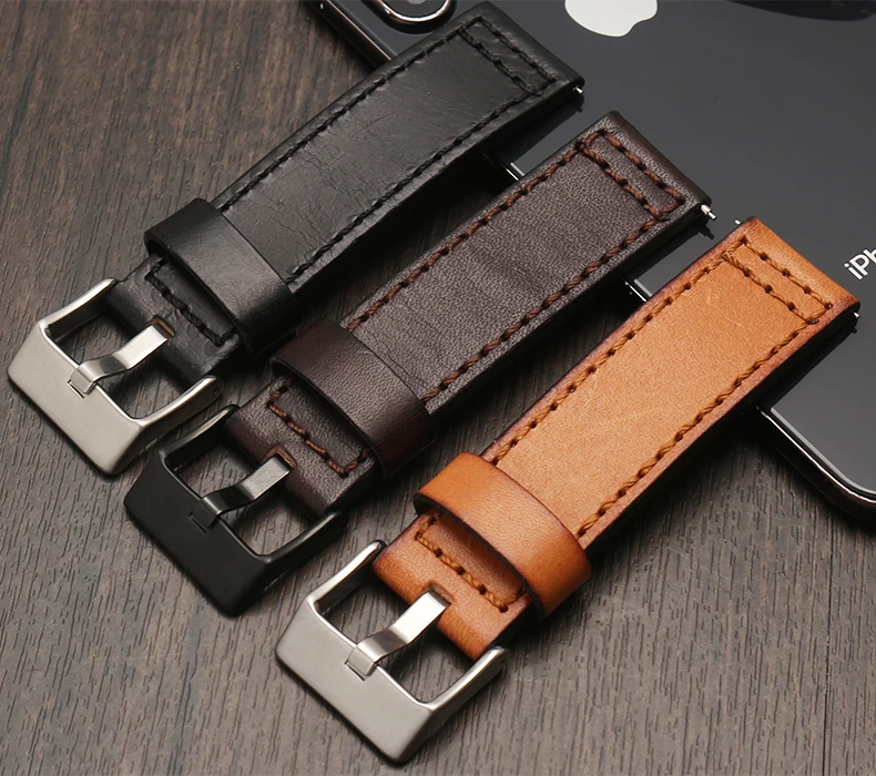 For Fossil JR1354|1487|1424 watchband high quality Retro quick release genuine leather diesel strap black dark brown 22mm 24mm