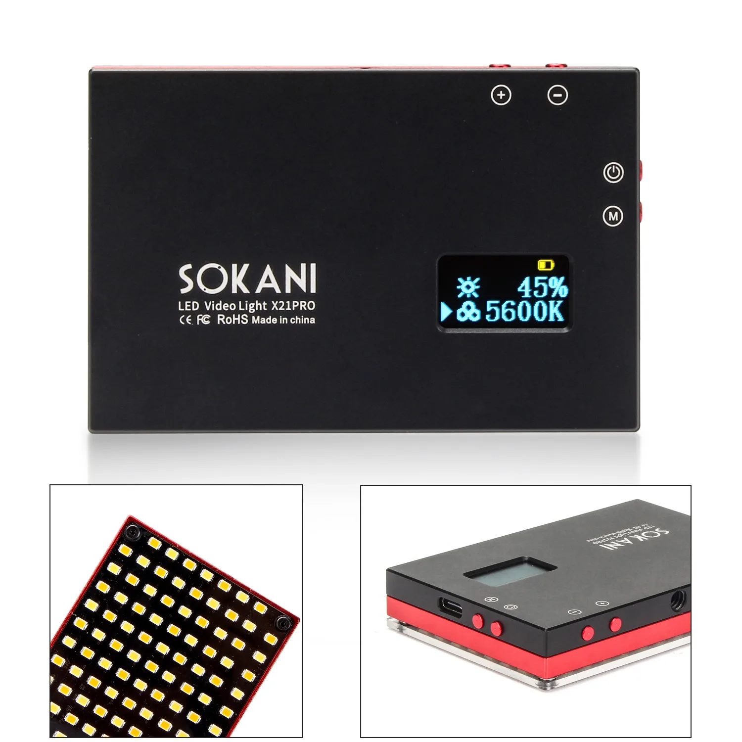  SOKANI X21 Pro LED Video Light 3200-6500K 122 LED Bulbs OLED Screen Build-in 3000mAh Battery For DS