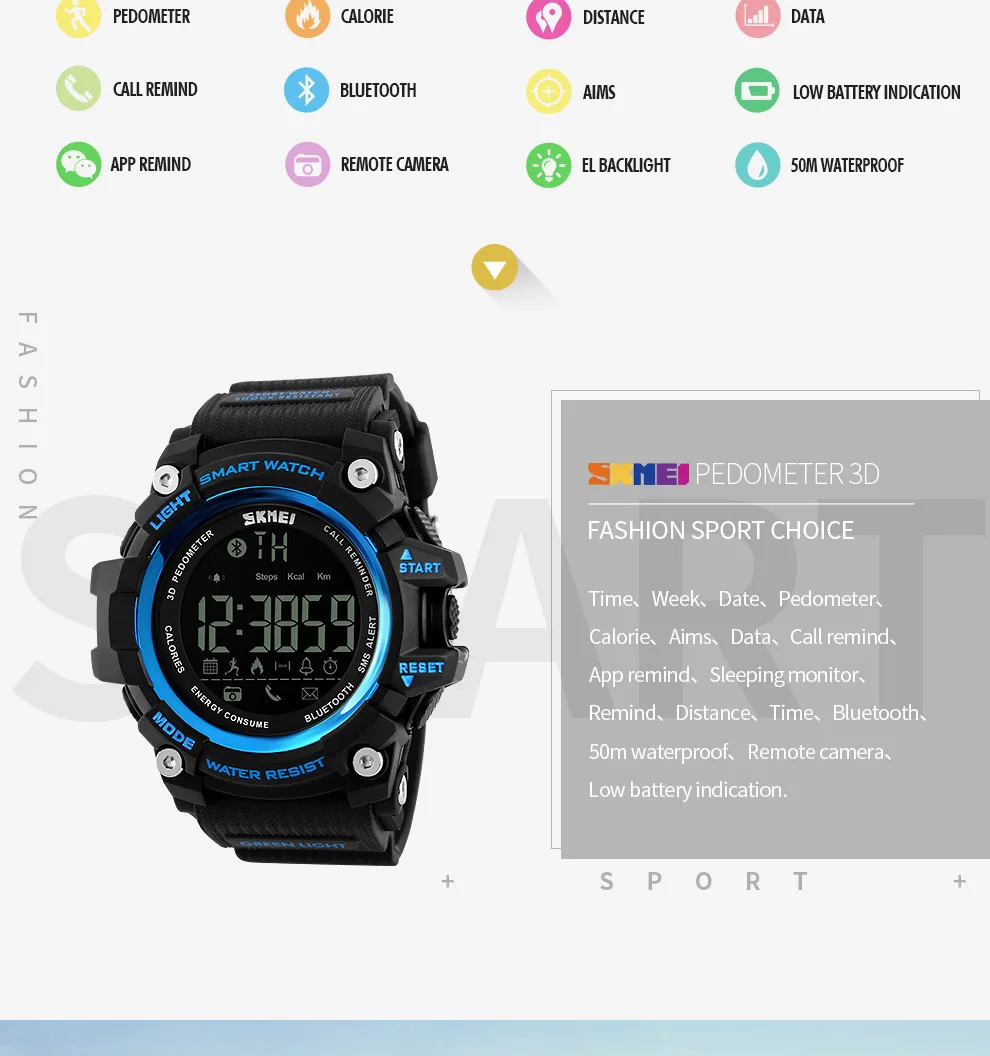 SKMEI Смарт спортивные часы мужские Bluetooth многофункциональные фитнес часы 5 бар водонепроницаемые цифровые часы светодиодный часы reloj hombre 1227