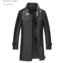 Мужская куртка из натуральной кожи, длинное пальто из овчины, зимняя куртка на утином пуху, мужские Куртки из натуральной кожи 17037 KJ3627