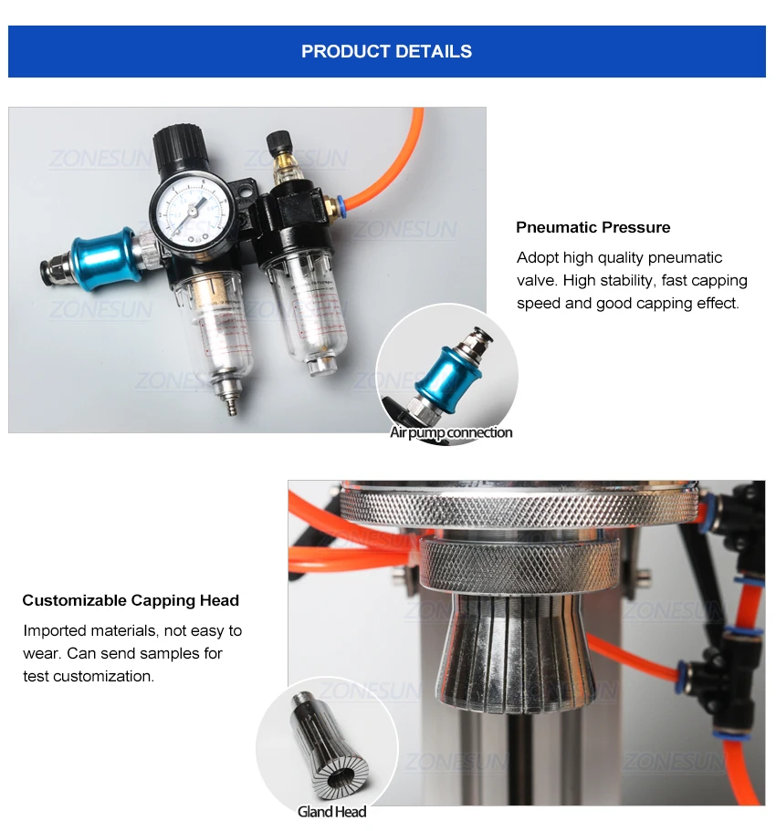 Máquina neumática para tapar perfumes ZONESUN ZS-YG08 13/15/18/20 mm