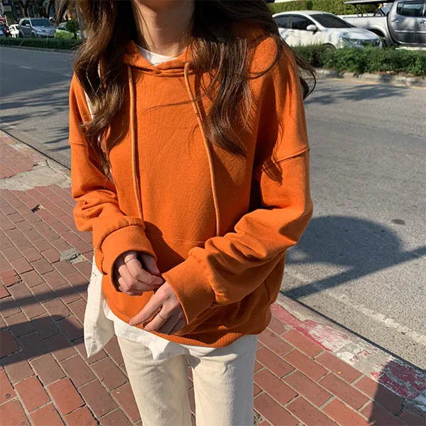 Весенняя свободная Уличная Повседневная Женская оранжевая толстовка милая