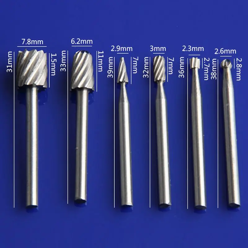 

6pcs Set Rotary File for Woodworking High Speed Steel Grinding Head Wood Engraving Cutter Carving Tool Router Bit