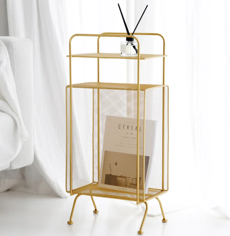 Modern Fashion Design Metal Gold Pink Color Luxury Multi-layer Steel Wire Magazine Rack Book Storage Organizer Corner Shelf |