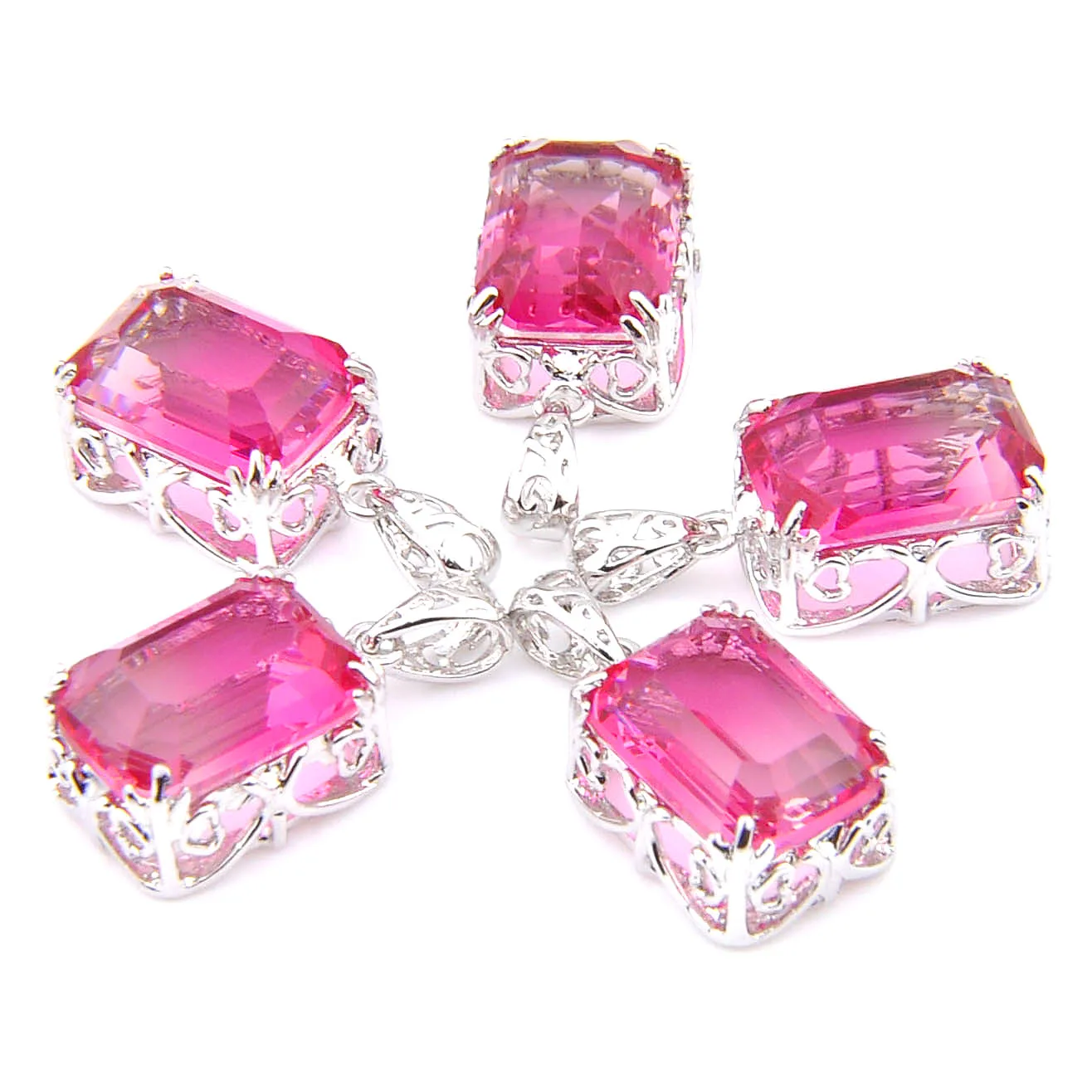 MIX 5 PCS Xmas Gifts Big Offer Square Pink Rainbow Bi-Colored Tourmaline Necklaces Pendants for Holiday Party Gifts
