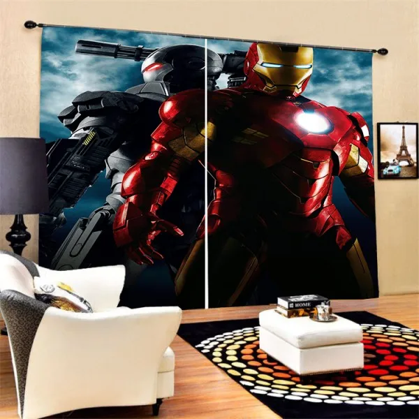 color-3 Красная Броня Железный человек, занавеска для окна, полиэстер, теплоизолированная черная занавеска, декор для гостиной, драпировка, комикс герой, 2 панели - Цвет: color-3