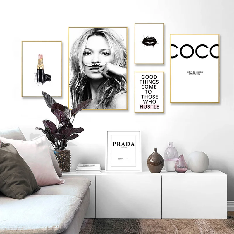

Abstract Modern Fashion Make Up Canvas Painting Black White Salon Posters Prints Nordic Wall Art Pictures Living Room Home Decor