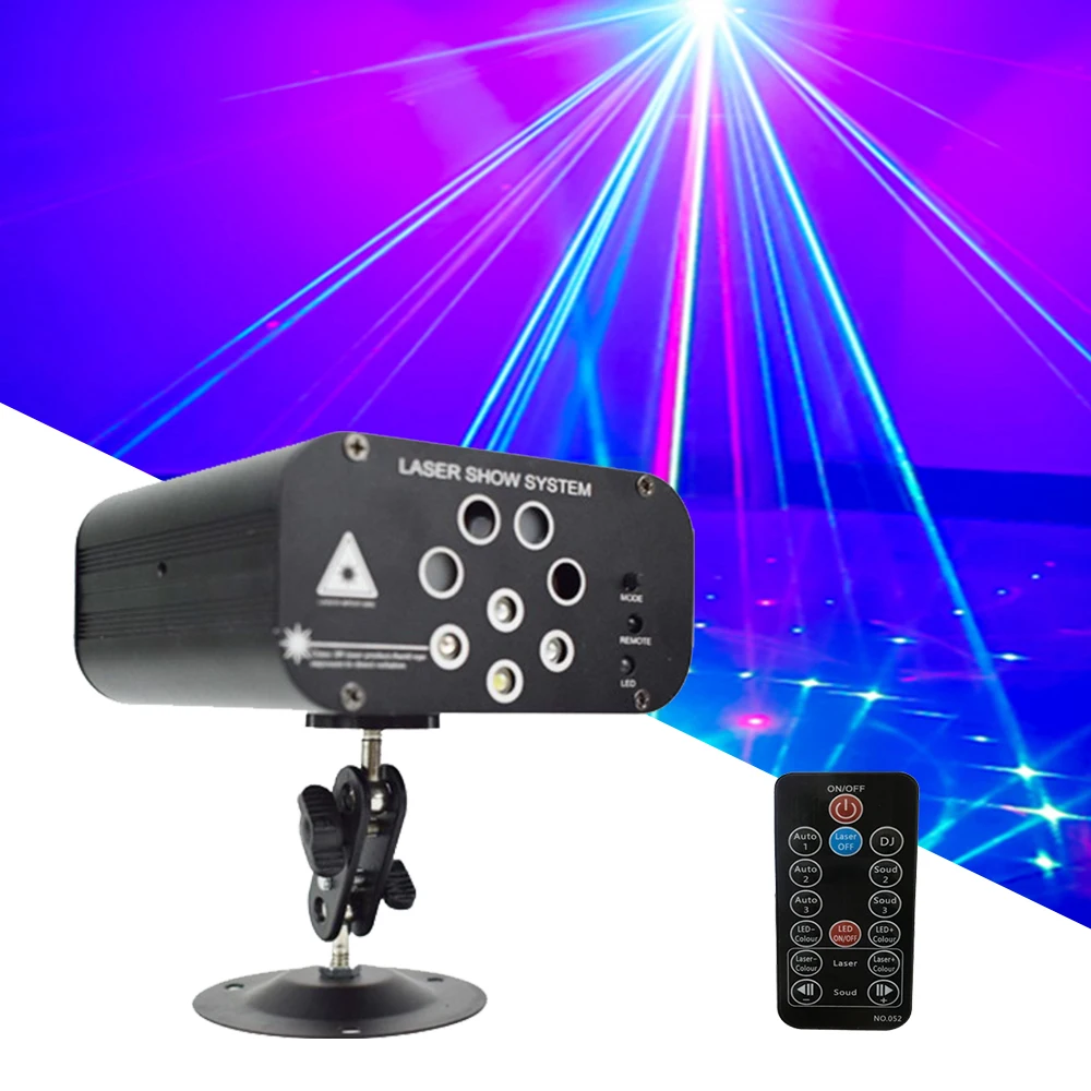 

64 128 Pattern RGB LED Disco Stage Light Professional DJ 5 6 8 Holes Laser Projector Lights Music Sound Control Bar Party Light