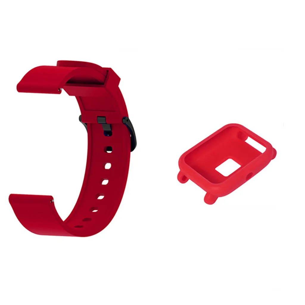 Для Huami Amazfit Bip Молодежные часы силиконовый ремешок+ силиконовая куртка 2 в 1 унисекс модный ремешок для часов черный красный