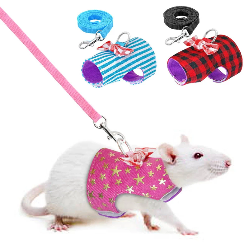 

Hamster Small Pet Harness Rabbit Bowtie Striped Star Harness Vest Leash Traction Rope baby ferrets pet rats Bowknot Chest Strap