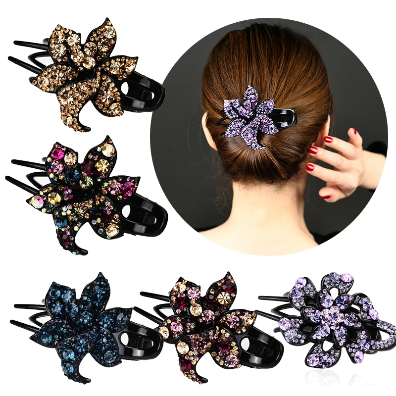 2020 Flower Crystal Hair Claw Clips for Women Flower Hairpins Barrette