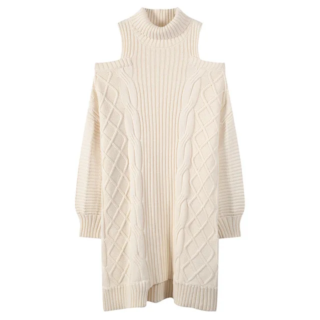 Sweater Dress Women Pullover Jumper Autumn Winter Luxury Designer Off Shoulder Loose Long Sleeve Turtleneck Knitted Dresses