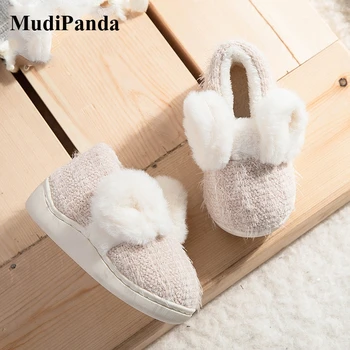 

MudiPanda Toddler Slippers For Girls Boys 1-3 Years Old 2020 Winter Plus Velvet Warm Non-Slip Soft Bottom Cute Rabbit Baby Shoes