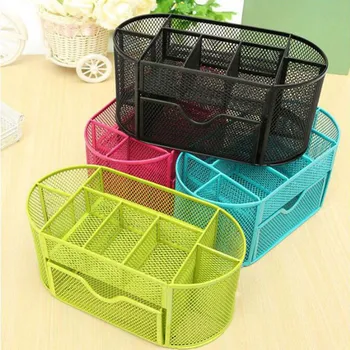 

Metal Desk Organizer Combination Mesh Desktop Pencil Pen Badge Holder Storage Box Stationery Ruler Office School Supplies