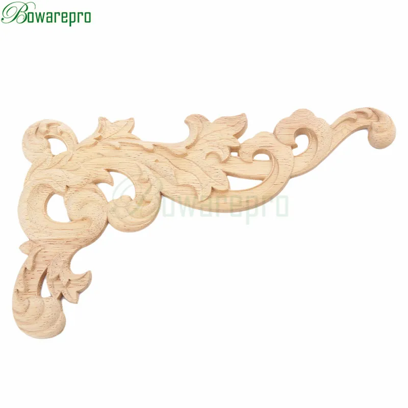 bowarepro 25*15cm Wood Carving Decal Angle Applique Carved Corner Door Furniture Decoration Wooden Decorative Sculptures 1pcs