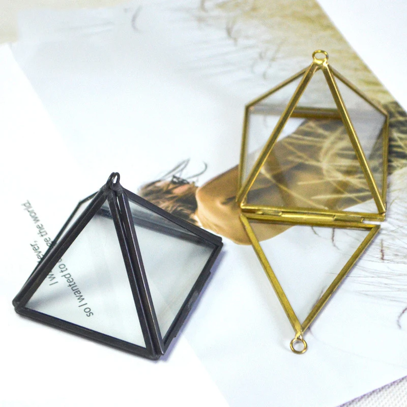 Valentine's Day Metal Glass Ring Box Pyramid Shape Christmas Decoration Pendant Party Gift To Guest Vintage Jewelry Storage Box