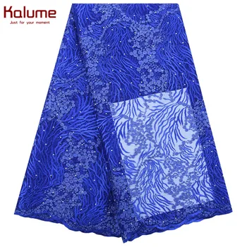 

Blue African Lace Fabric High Quality Lace Nigerian Lace For Wedding Party Embroidery French Tulle Lace Fabric 5 Yards 1840